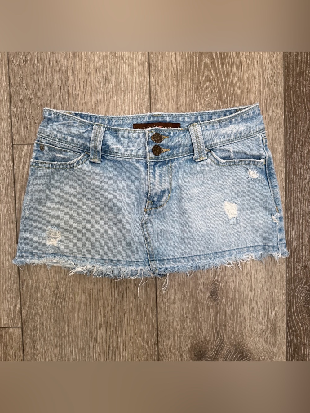 HOLLISTER Y2K VINTAGE LOW RISE DISTRESSED DENIM MICRO MINI SKIRT 0 FRAYED HEM